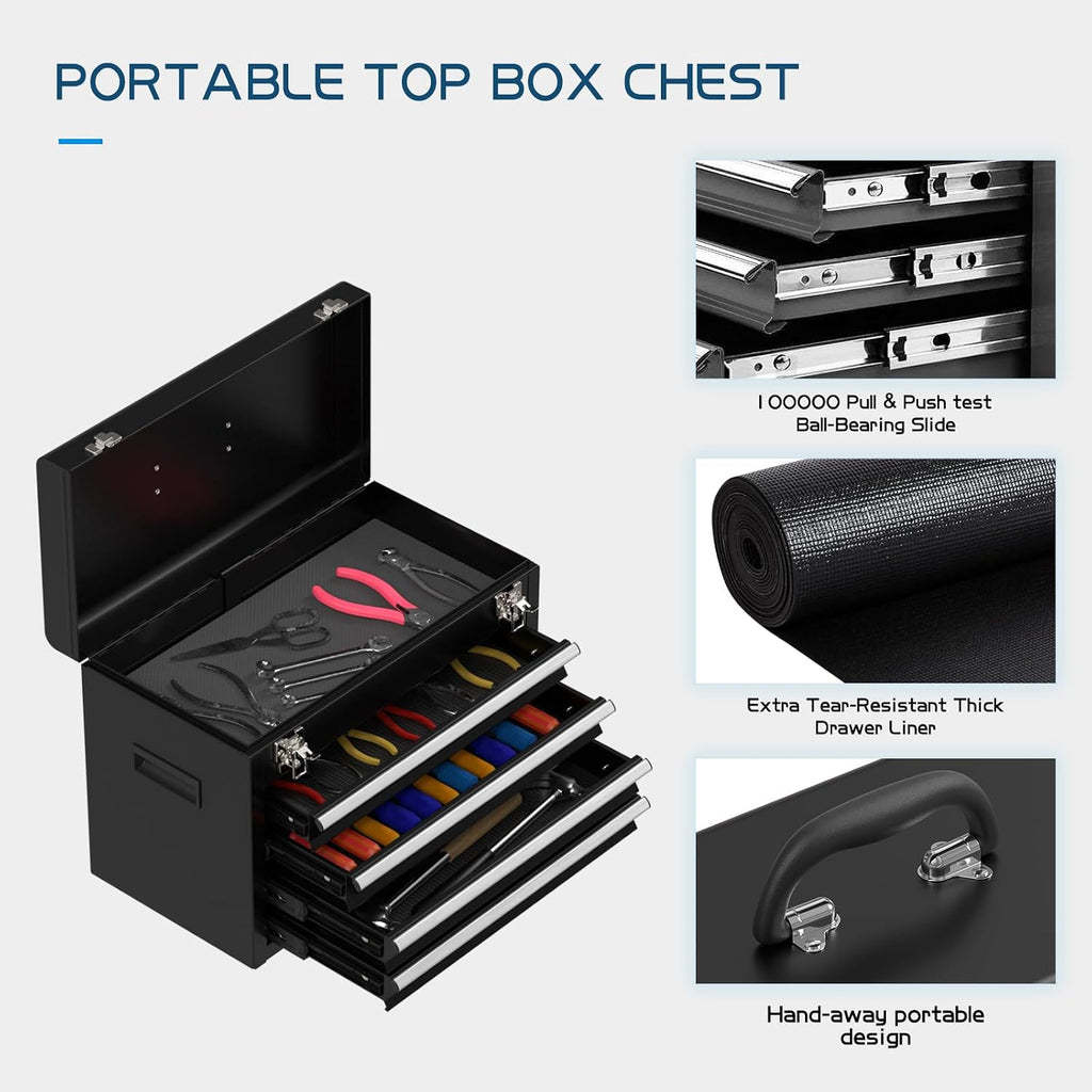 5-drawers black tool chest, 2-in-1 mechanic rolling tool, side view