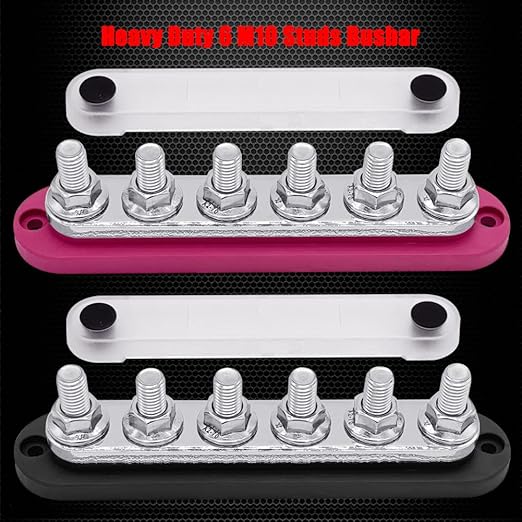6 x M10 Studs Power Distribution Block Bus Bar 12V, Ampper 7" HD 300A Marine