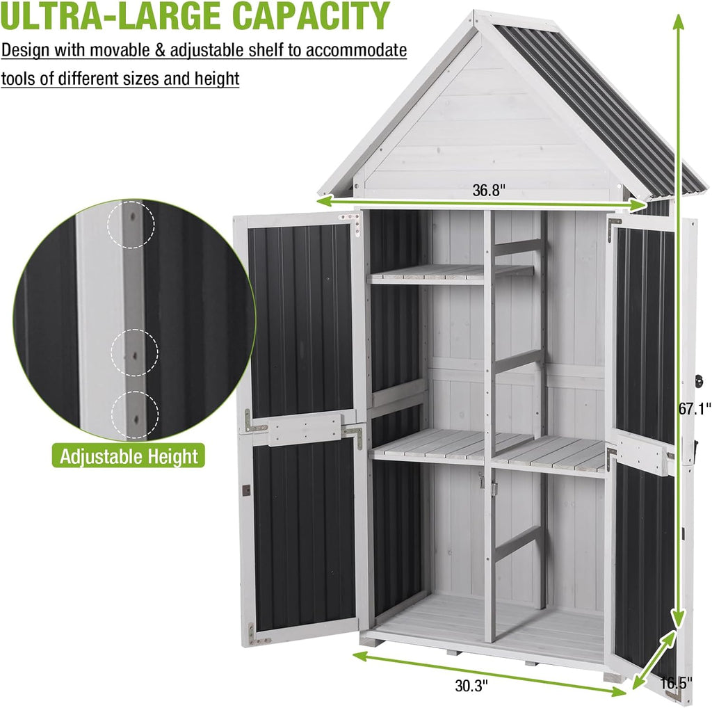 outdoor storage shed cabinet strong iron frame surrounding showing dimensions