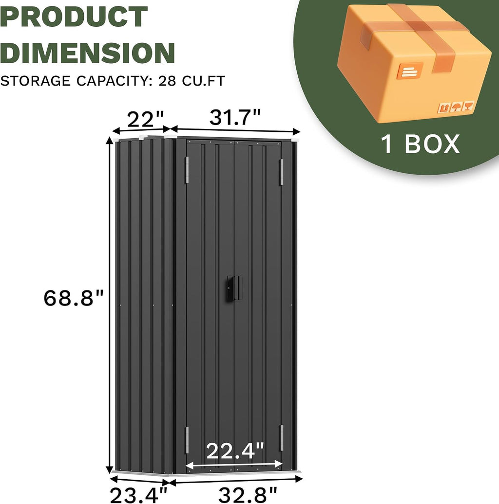 patiowell 28 cuft storage shed, outdoor metal storage shown in use