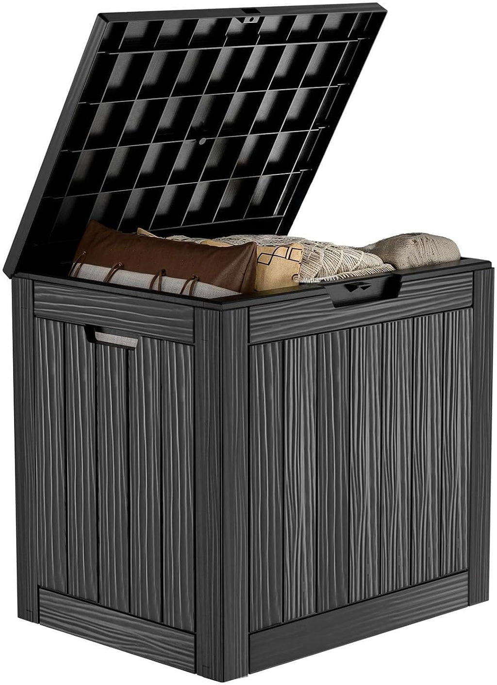 PatioZen 30 Gallon Resin Deck Box, Lockable Outdoor Storage Box for Patio Cushions Storage Furniture, Garden Tools,Pool Supplies, Weatherproof and UV Resistant (Black)