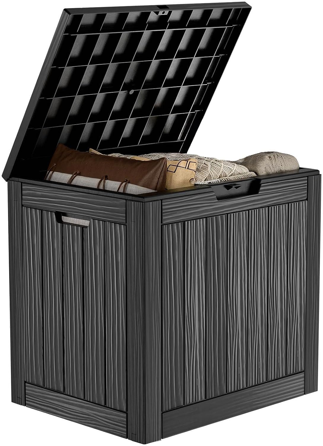 PatioZen 30 Gallon Resin Deck Box, Lockable Outdoor Storage Box for Patio Cushions Storage Furniture, Garden Tools,Pool Supplies, Weatherproof and UV Resistant (Black)