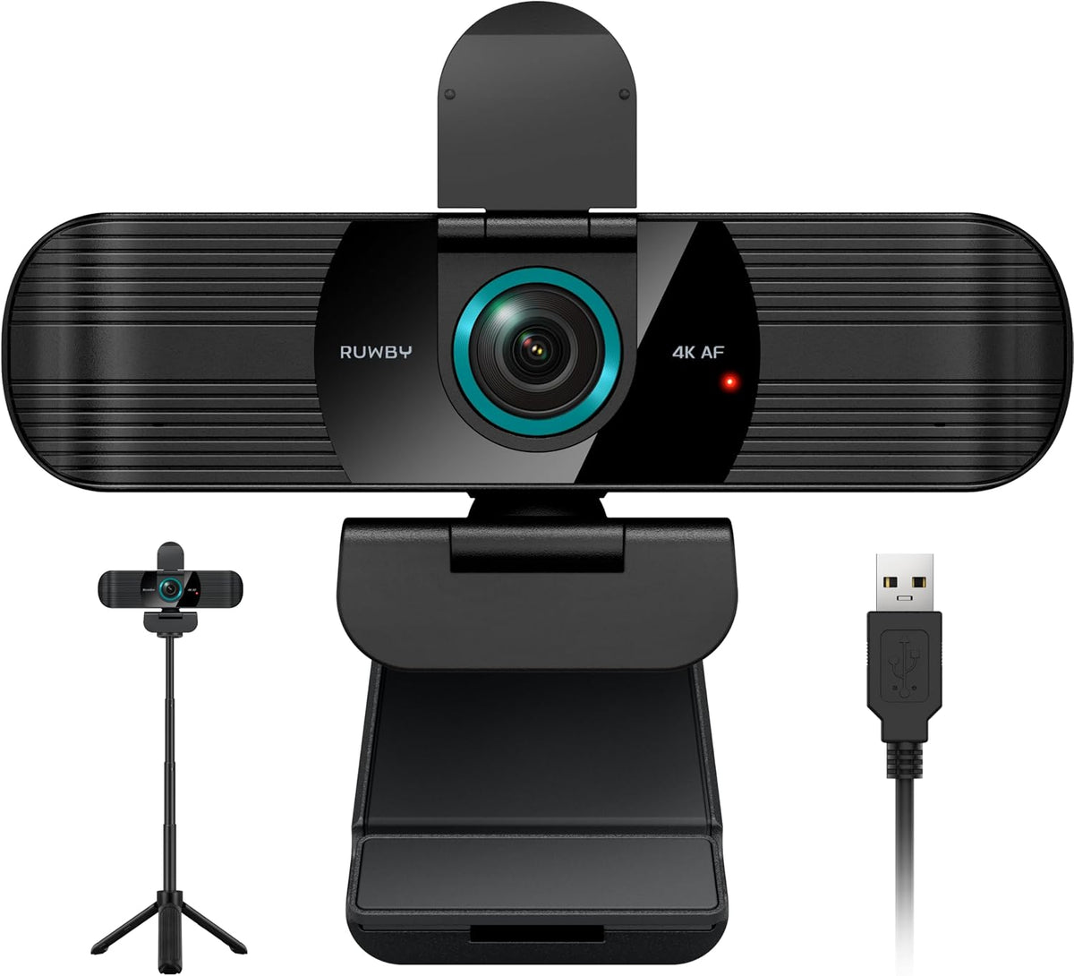 RUWBY UHD 4K Webcam with Built-in Dual Mics, Wide-Angle Lens, Privacy Cover