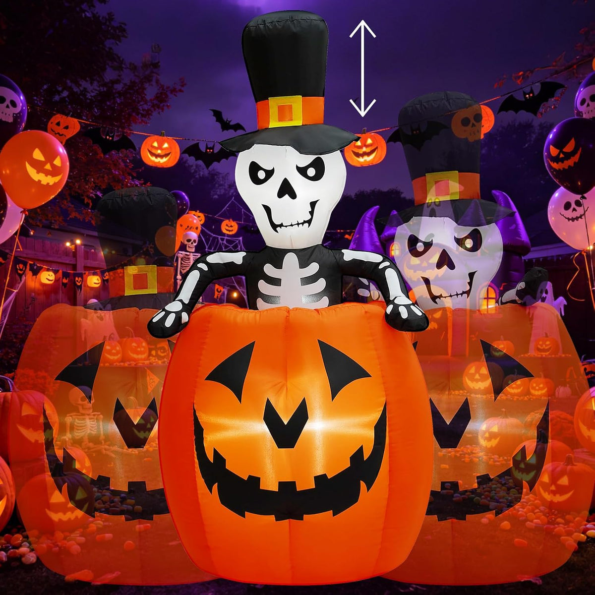 5.5FT Animated Pop Up Halloween Inflatables Outdoor Pumpkin with Peek-a-Boo Lighted Rising Skeleton Jack-O-Lantern, Blow Up Waterproof & Windproof Yard Lawn Garden Decoration