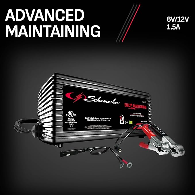 Schumacher Electric 1.5A Car Battery Charger and Maintainer, 3-in-1 Solution