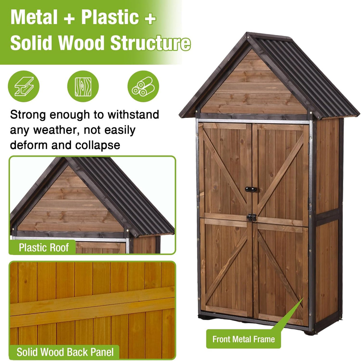 gutinneen outdoor storage cabinet, upgraded with durable front, close-up detail