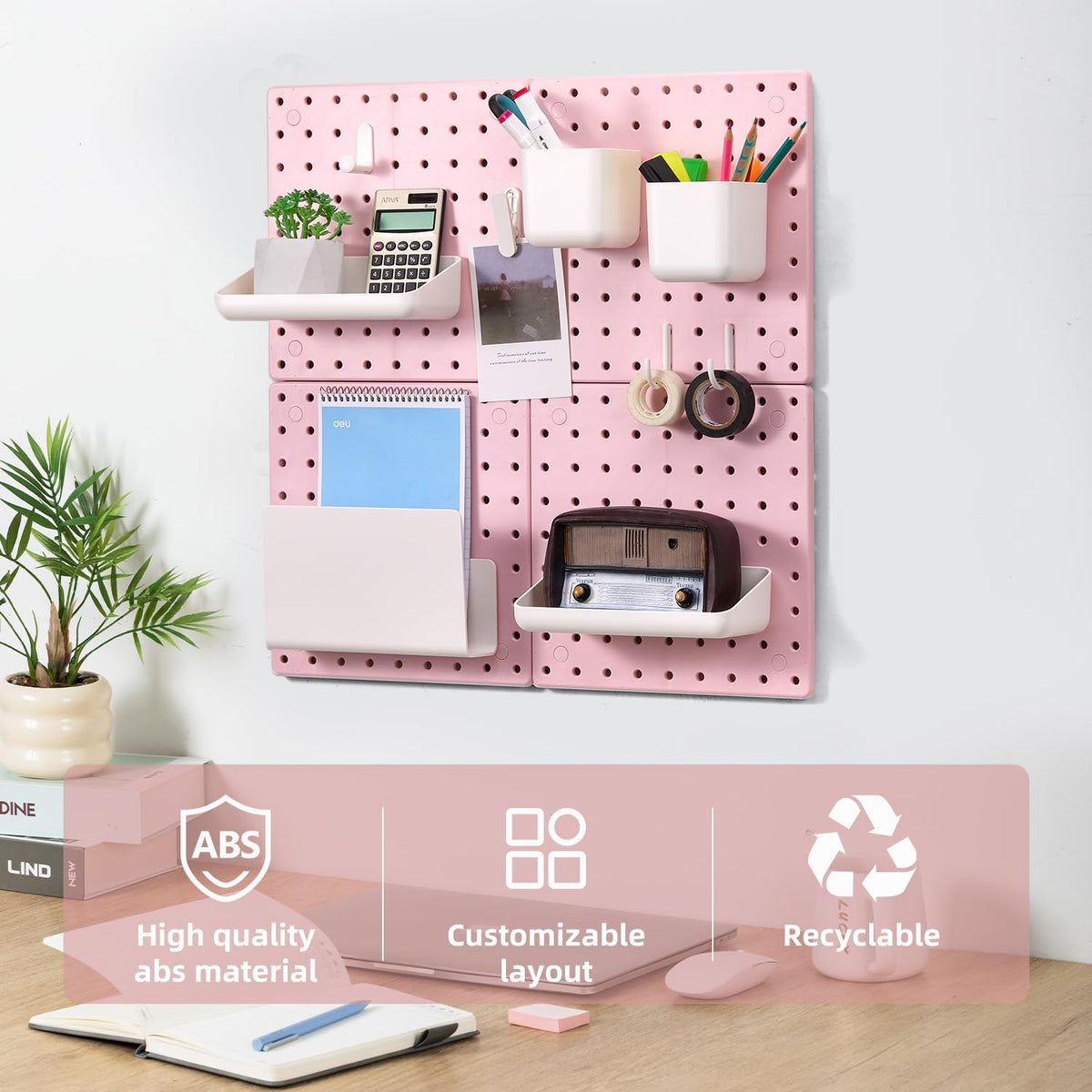 VUSIGN Peg Board Combination Kit 22"x22" Pegboards, Pink