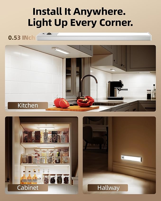 EZVALO 5 Pack Under Cabinet Lighting, 2400mAh Rechargeable Motion Sensor Light