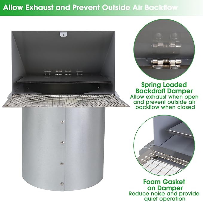 10 Inch Hooded Wall Vent with Screen and Damper, Outdoor Wall Exhaust Vent