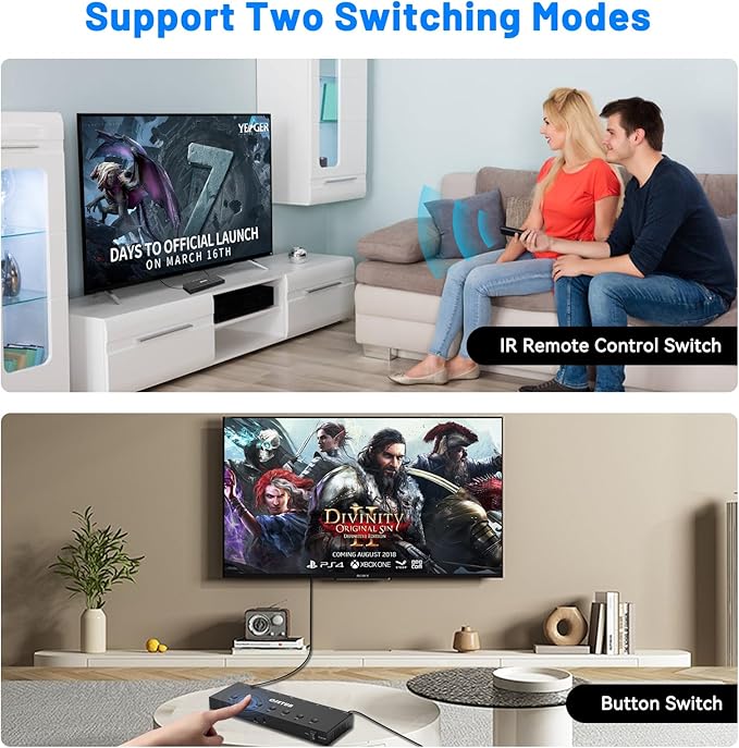 HDMI Switch 7 in 1 Out 4K@60Hz, 7 Port HDMI Switcher Selector Support HDR &