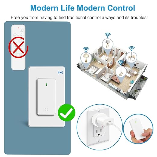 Remote Switch Outlet, Wireless On/Off Light Switches Wall Mounted, TUV List