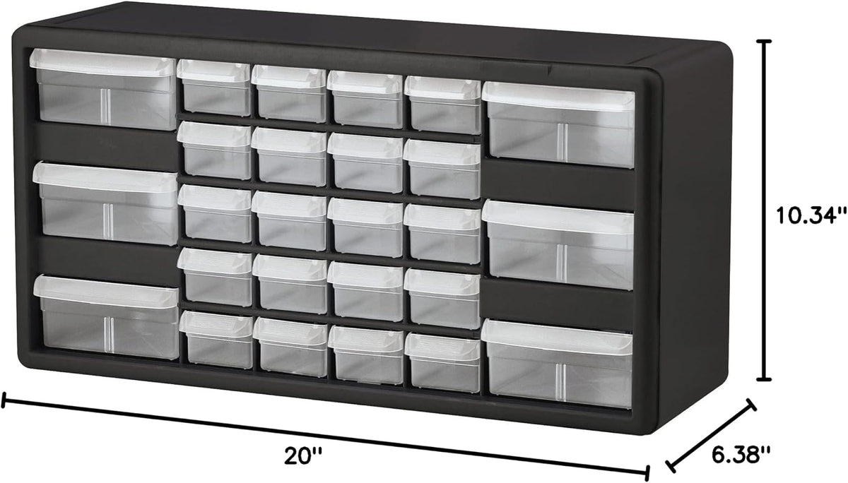 akro-mils 10126 stackable cabinet,26 drawers,20"x6-3/8"x10-11/32",black/gray shown in use