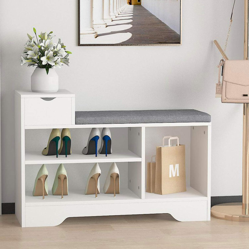 Leyo Shoe Storage Benches with Cushion Seating White Shoe Rack Bench Entryway Shoe Organizer Bedroom Dining Room Living Room…