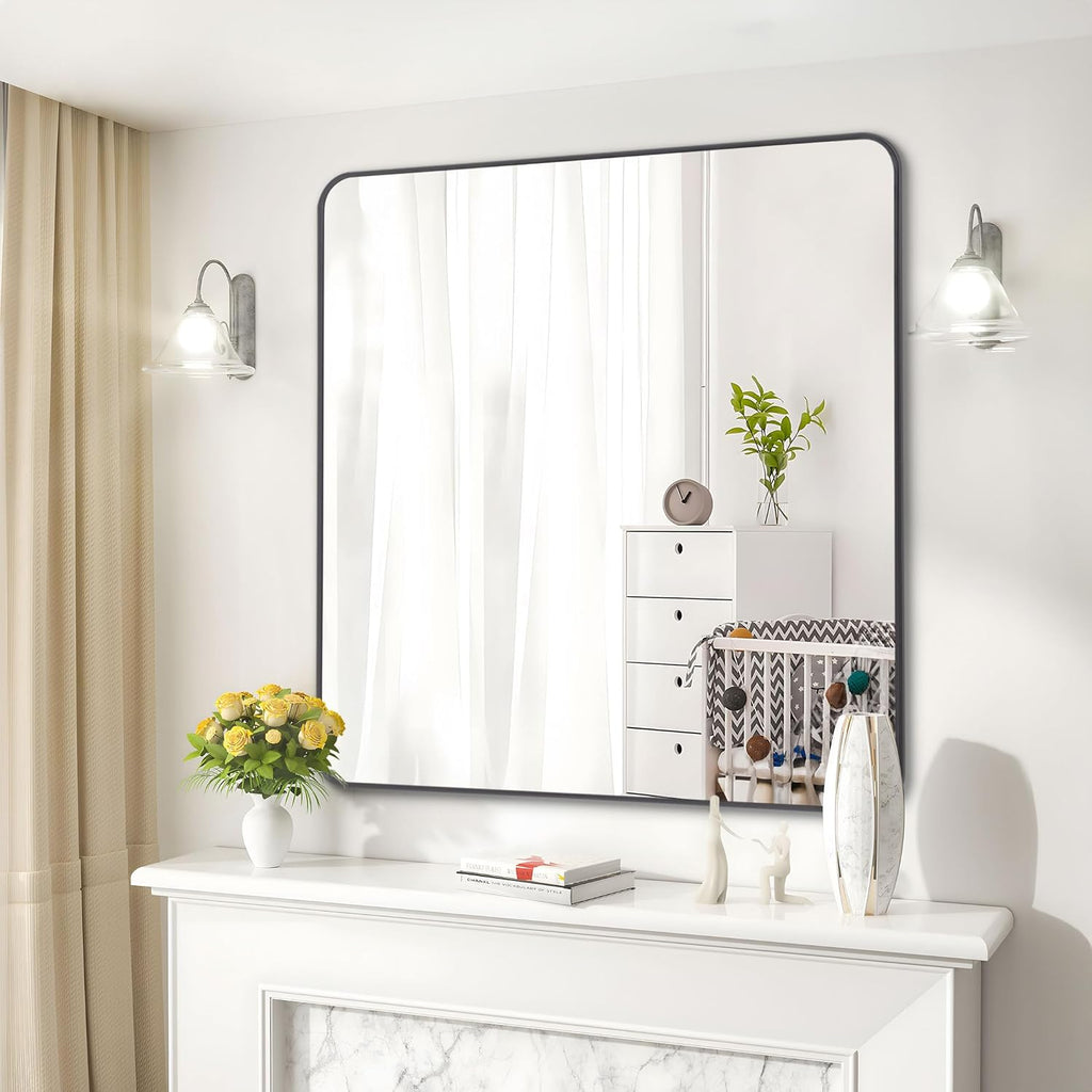 36" x 36"Bathroom Mirror, Matte Black Wall Mirror