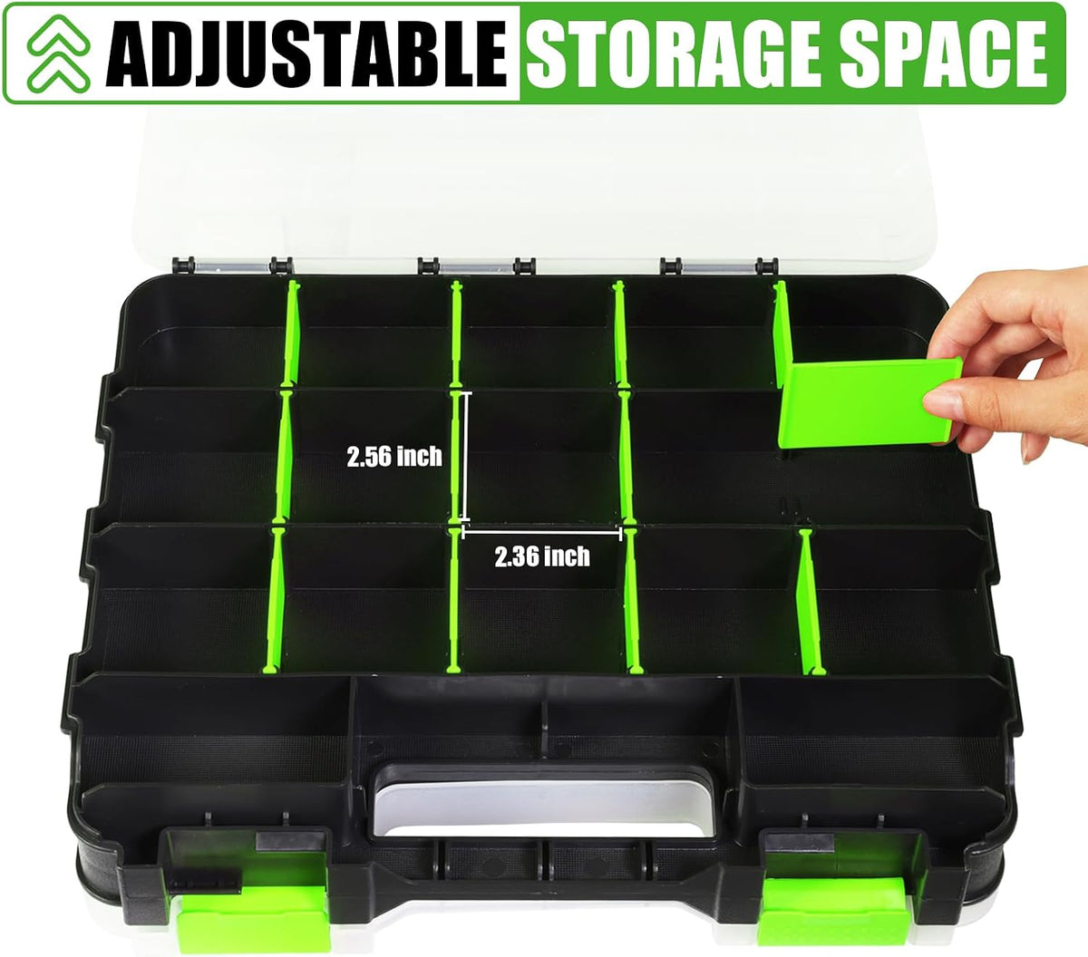 generic tool box with transparent lid, double side, close-up detail