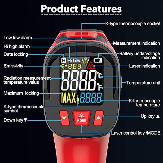 Infrared Thermometer Temperature Gun, TEMIRUP Digital IR Laser Thermometer