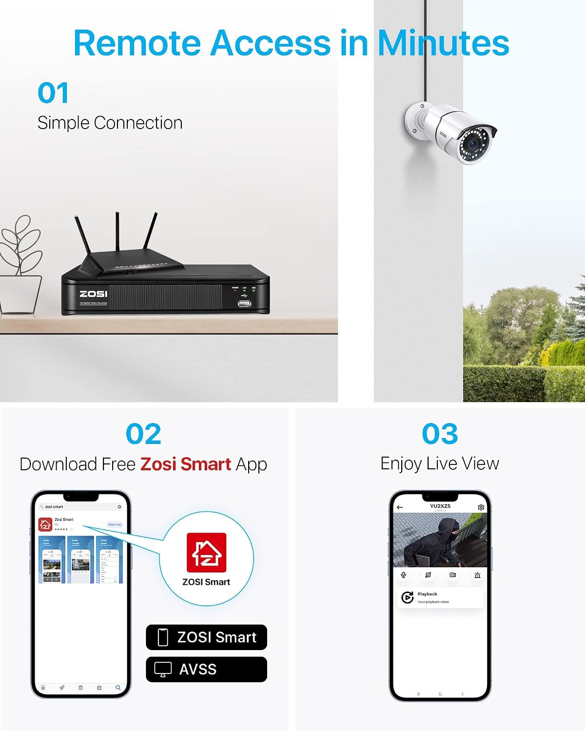 zosi 3k lite wired security camera system, 8 on a desk or shelf