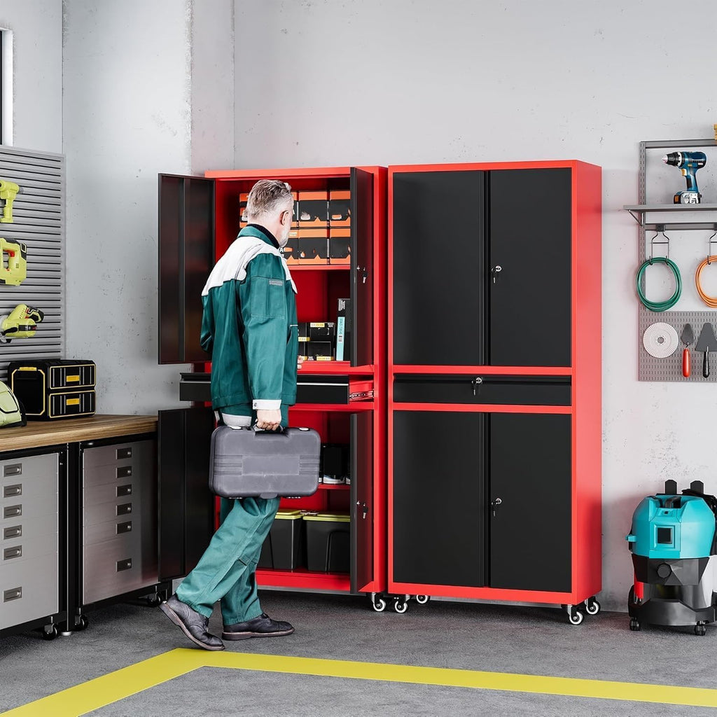 letaya metal garage storage cabinet with wheels,rolling tool, close-up detail