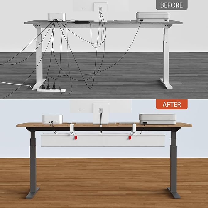 Univivi No Drill Under Desk Cable Management Tray, Clamp/Screw Mount Desk Cable