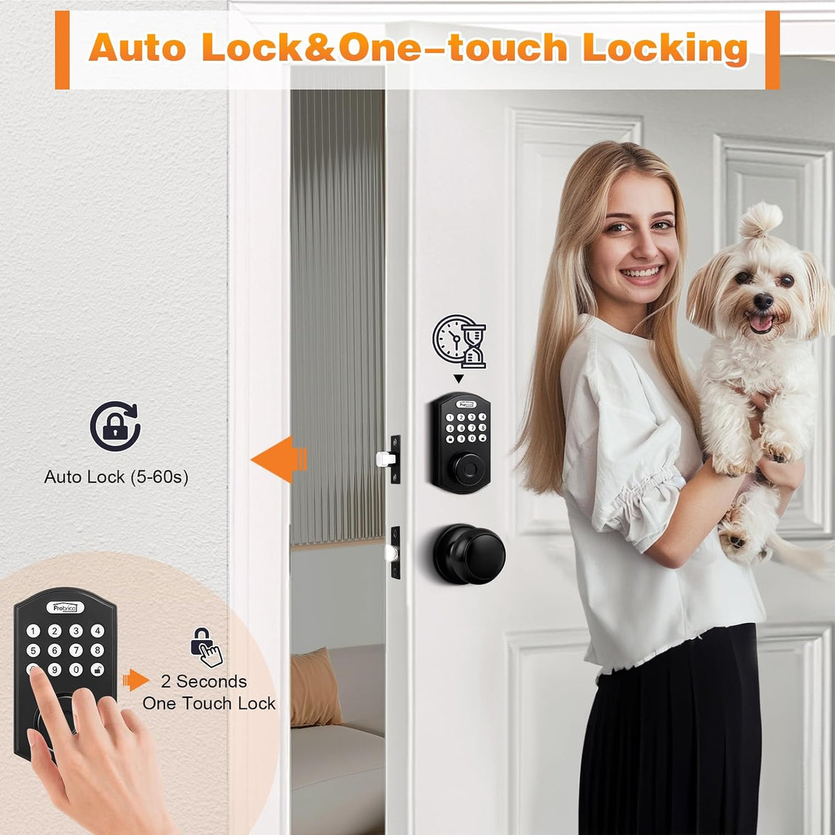 probrico smart keyless entry door lock with knob, package contents