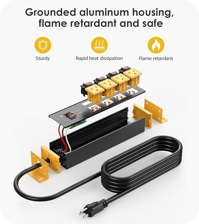 CCCEI Heavy Duty Surge Protector Power Strip 20 Amp Individual Switches. 4FT 12