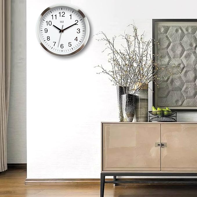 HITO 14" Silent Wall Clock Battery Operated Non Ticking Sweep Movement Glass