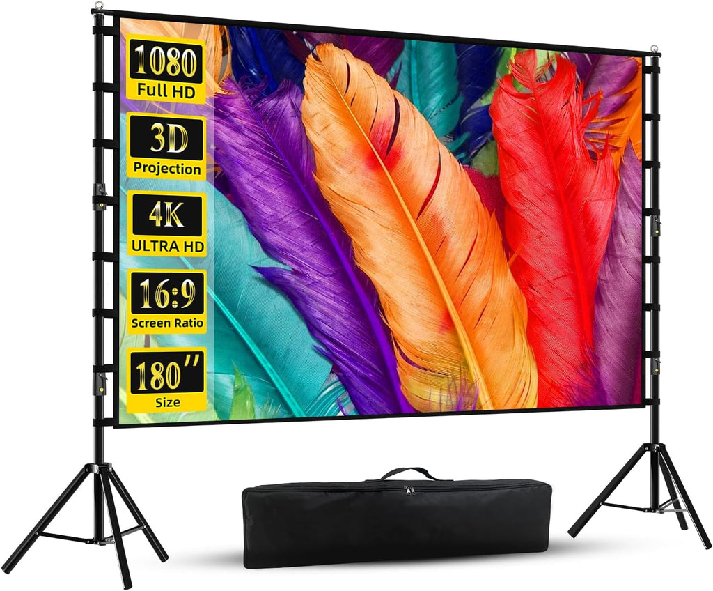 Projector Screen with Stand, Wootfairy 180 inch Portable and Foldable