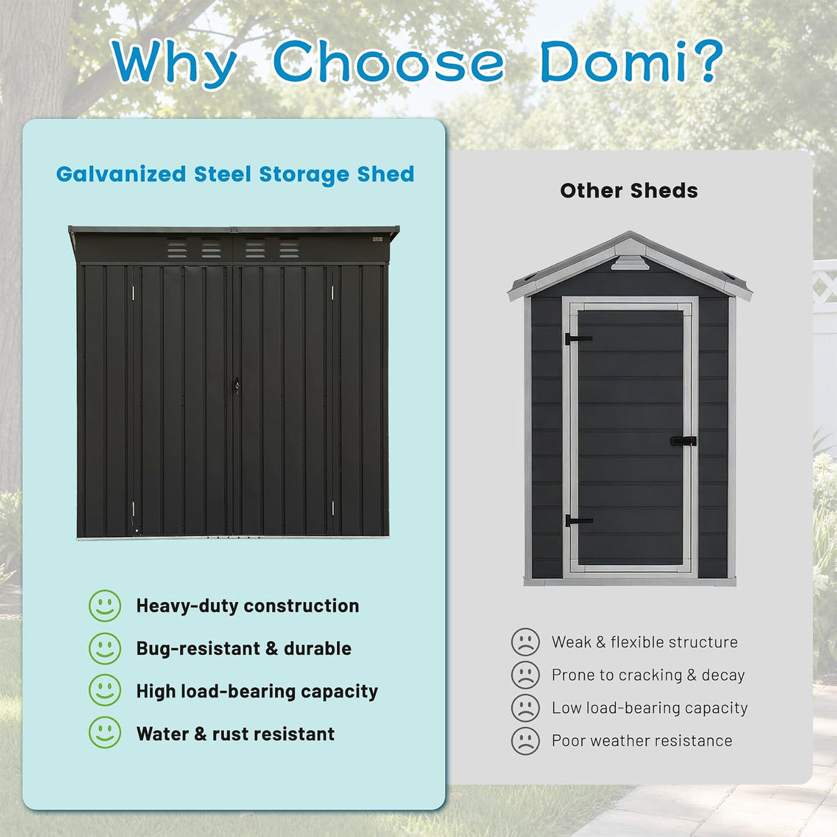 Domi Outdoor Storage Shed 6x4 FT,Metal Outside Sheds&Outdoor Storage Galvanized Steel,Tool Shed with Lockable Double Door for Patio,Backyard,Garden,Lawn