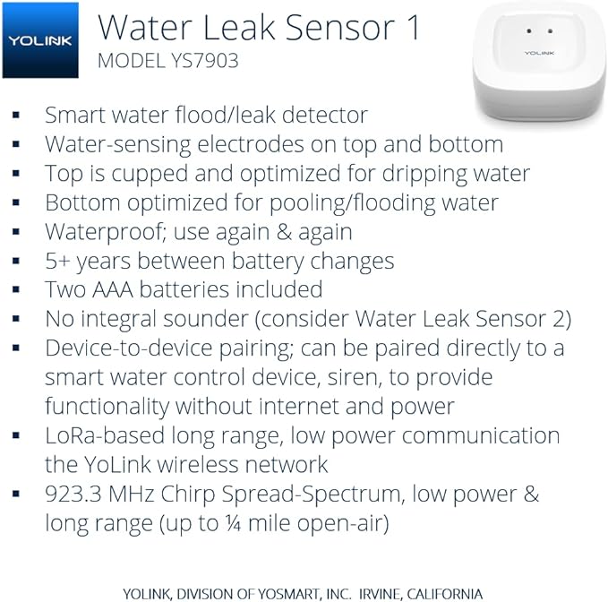 YoLink SpeakerHub & Three Water Leak Sensors Starter Kit – Plays Tones/Sounds (3-Pack)