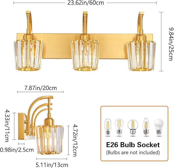 FDPBY Modern Bathroom Vanity Light, 3-Light Gold Wall Sconce