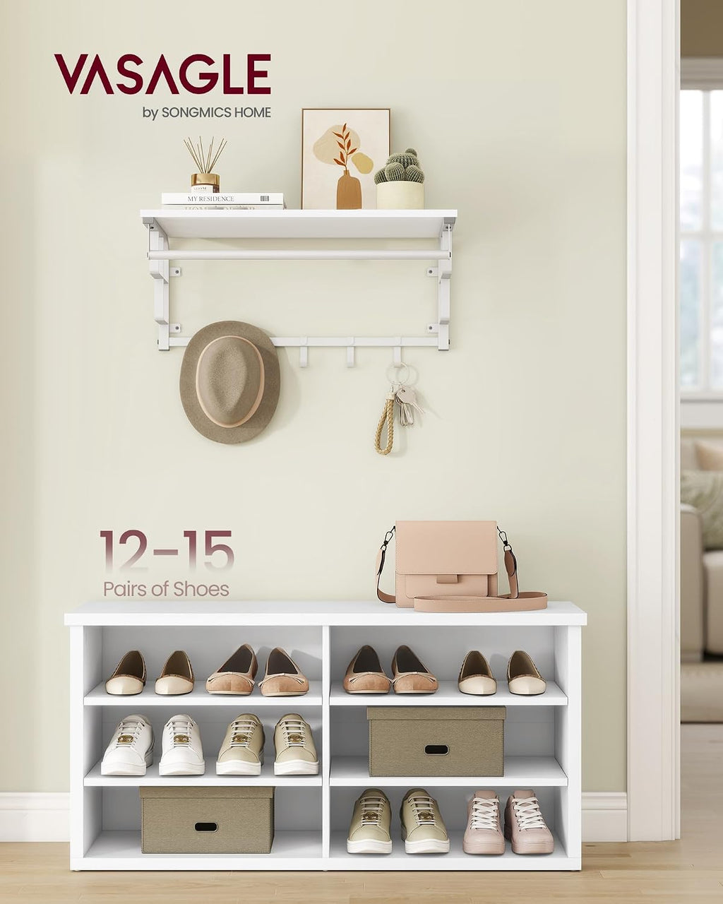 vasagle shoe bench, storage bench, 11.6 x 39.4 shown in use