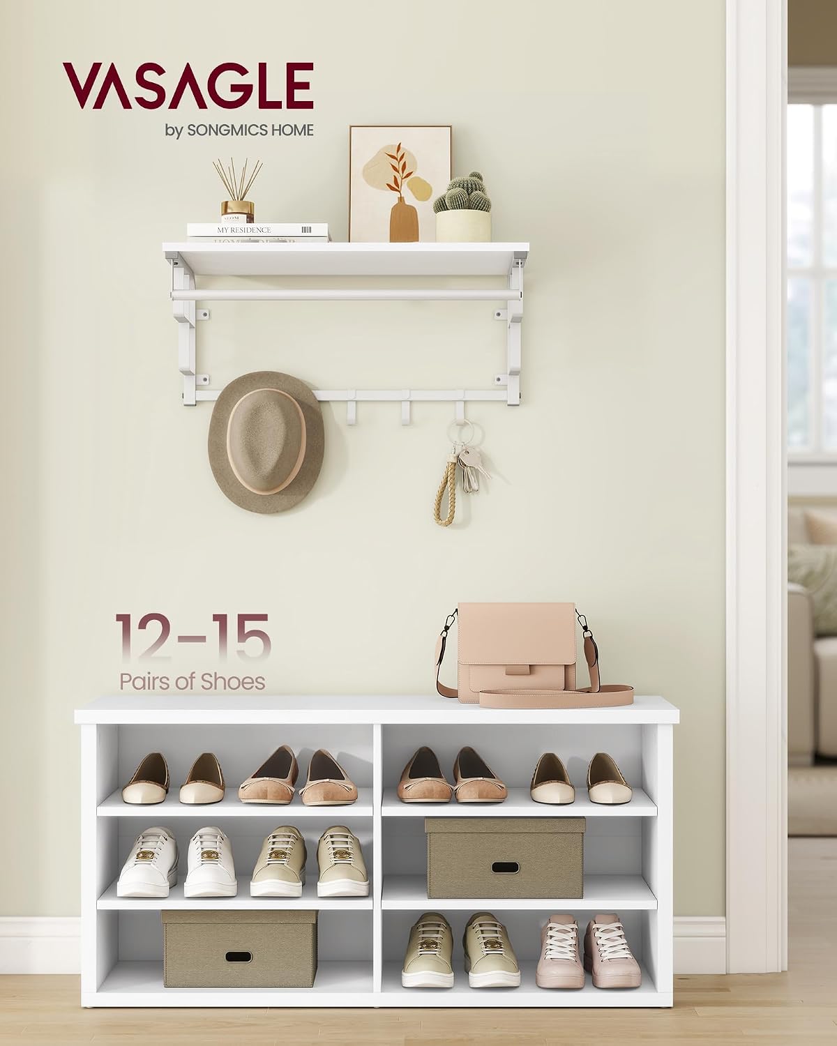 vasagle shoe bench, storage bench, 11.6 x 39.4 shown in use