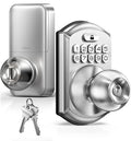 TEEHO TE003 Keypad Door Knob Lock, Keyless Entry Door Handle, Satin Nickel