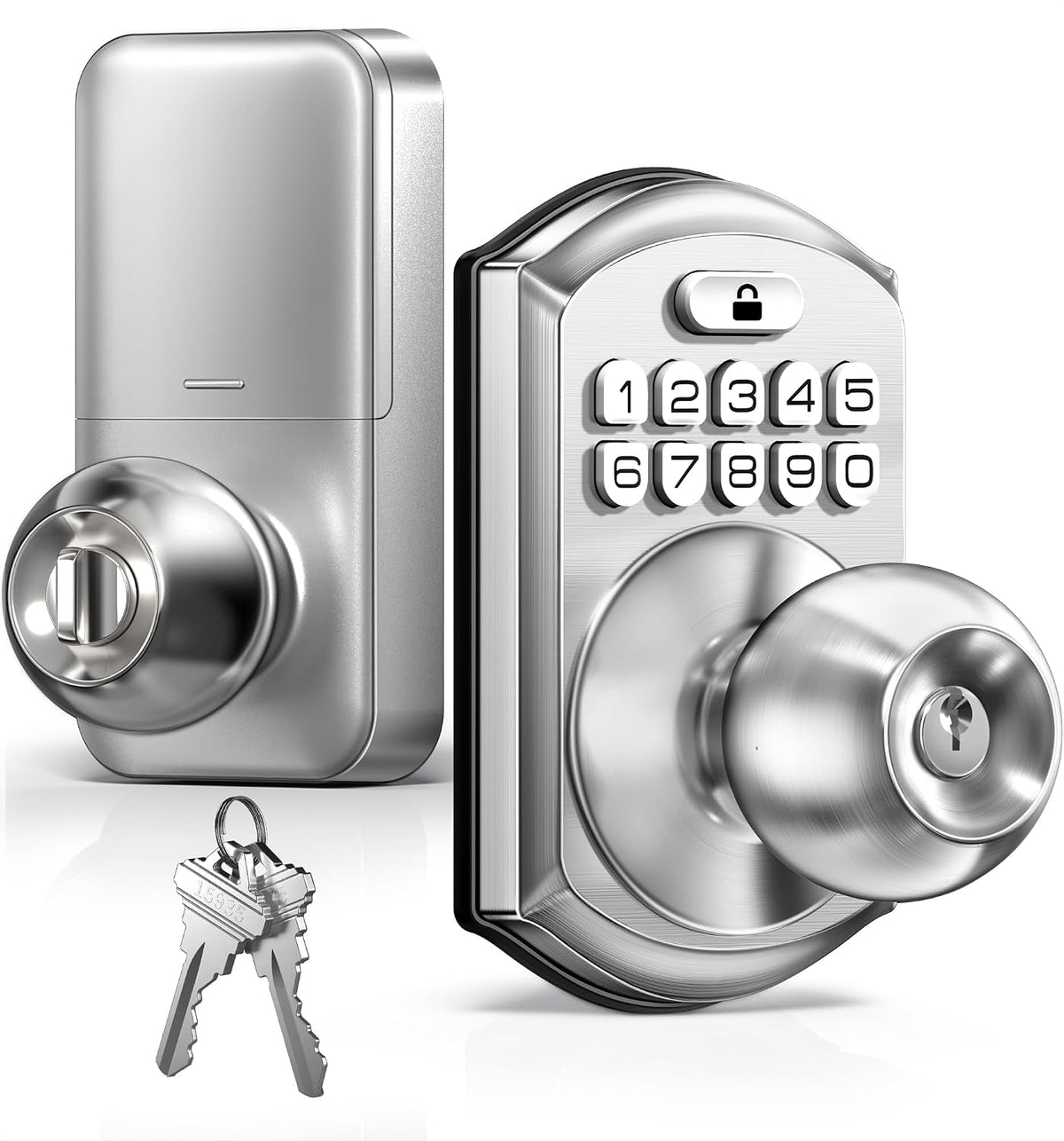 TEEHO TE003 Keypad Door Knob Lock, Keyless Entry Door Handle, Satin Nickel