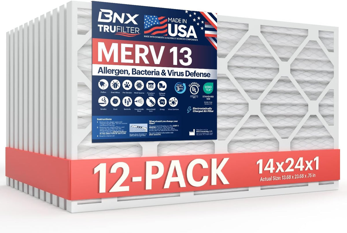 BNX TruFilter 14x24x1 Air Filter MERV 13 (12 Pack)