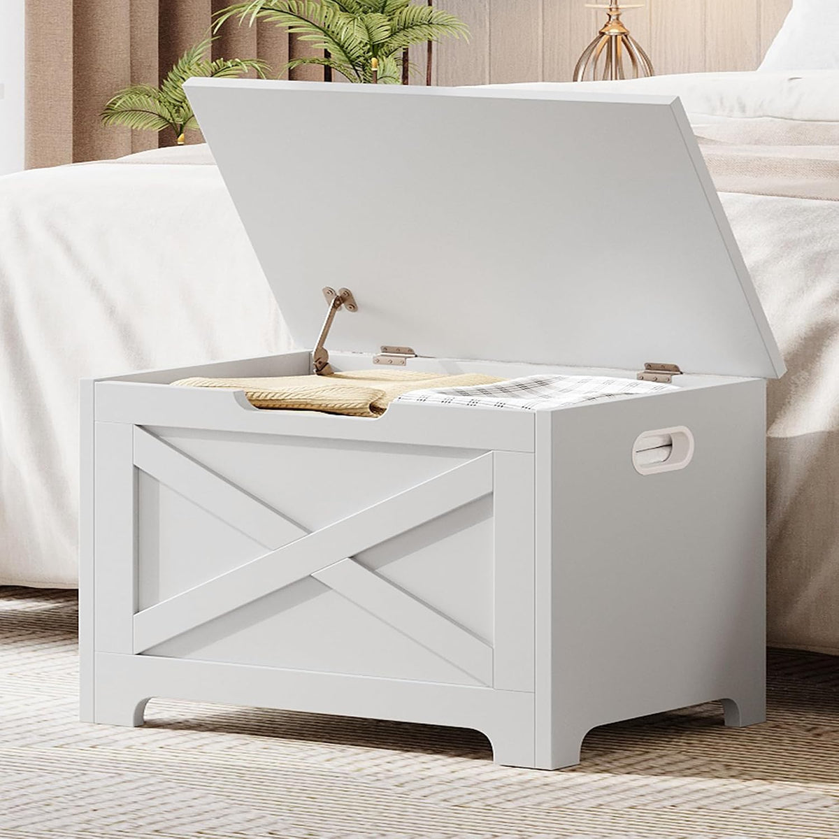 gaomon 23.6" storage chest, storage bench with safety shown in use