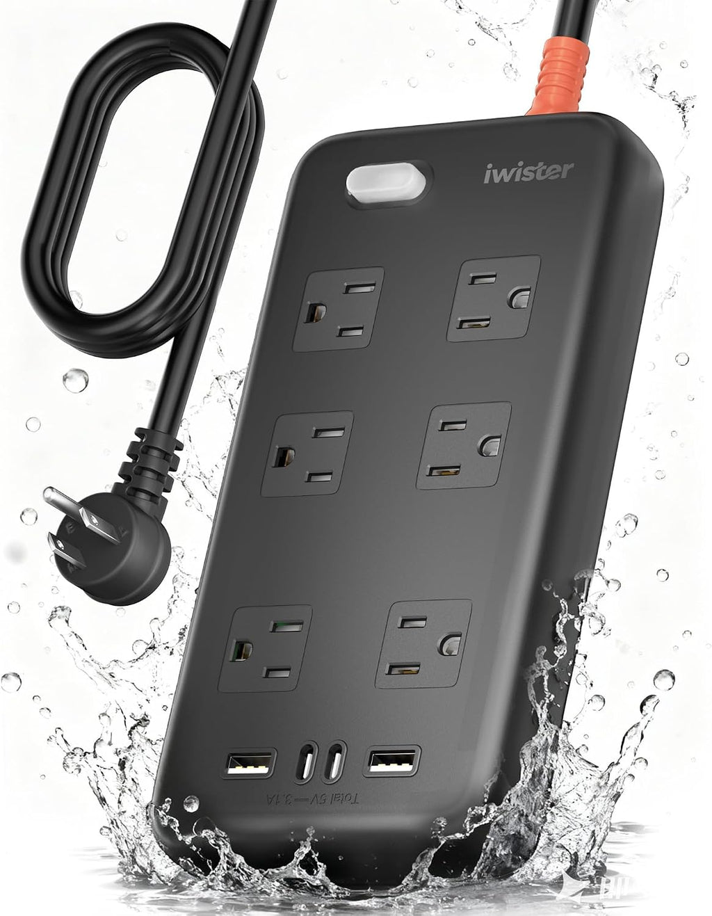 Iwister Outdoor Power Strip Weatherproof IPX6, 6 Ft Extension Cord, 4 USB Ports