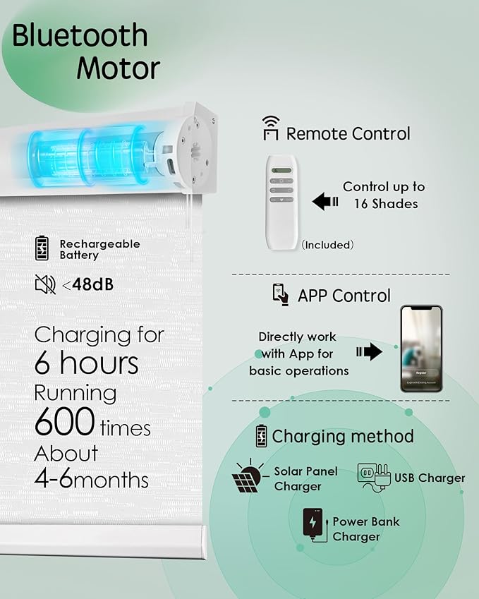 Yoolax Motorized Blinds App Control, Light Filtering Motorized Shades