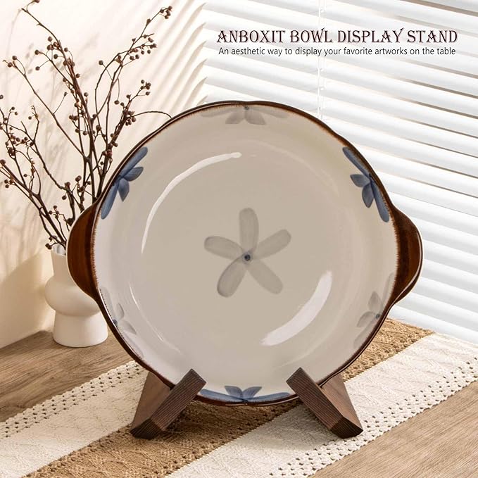 ANBOXIT Bowl Stands for Display, 6.5 Inch Plate Holder, Wooden Easel Frame