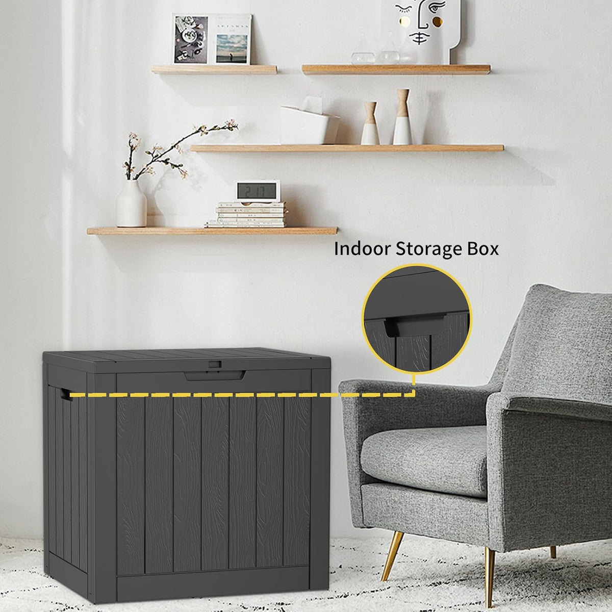 PatioZen 30 Gallon Resin Deck Box, Lockable Outdoor Storage Box for Patio Cushions Storage Furniture, Garden Tools,Pool Supplies, Weatherproof and UV Resistant (Black)