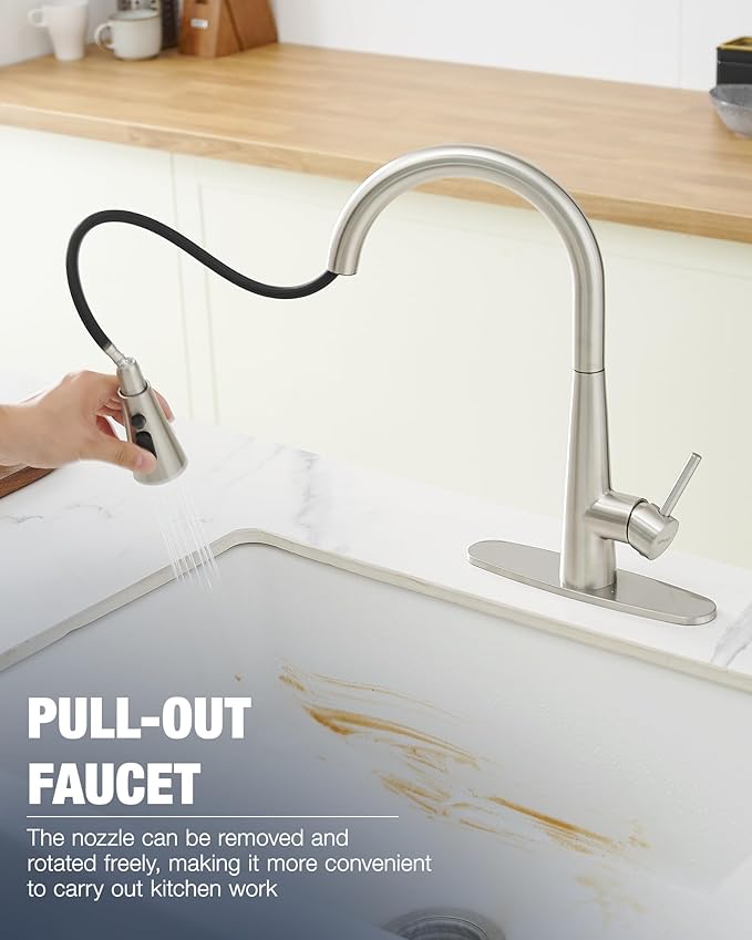 AIMADI Kitchen Faucet with Pull Down Sprayer – High Arc 360° Swivel Brushed
