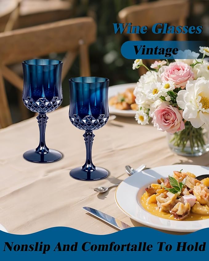 Ciaell 24PCS Blue Plastic Wine Glasses - 7 Oz Plastic Goblets for Party - Blu...