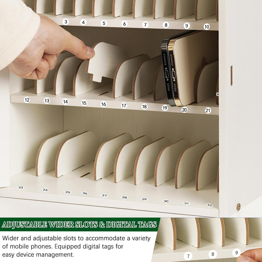 wooden phone lock box,adjustable 33 slots cell phone, side view