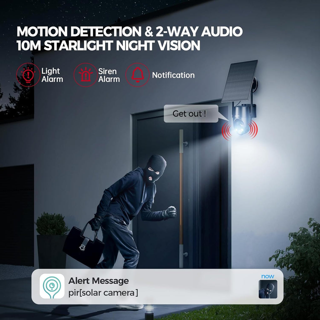 Solar Security Cameras Wireless Outdoor, 2K 360° View WiFi 3MP Security Cam
