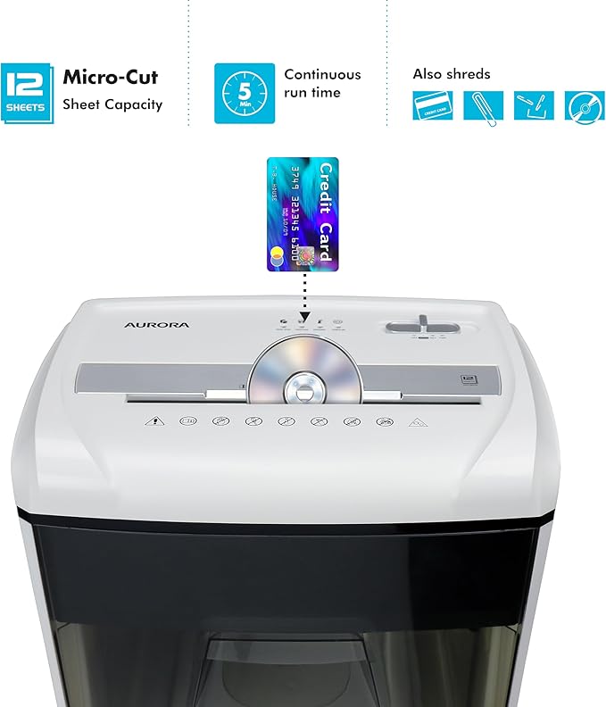 Aurora Desktop Style High-Security Anti-Jam 12-Sheet Micro-Cut Paper and