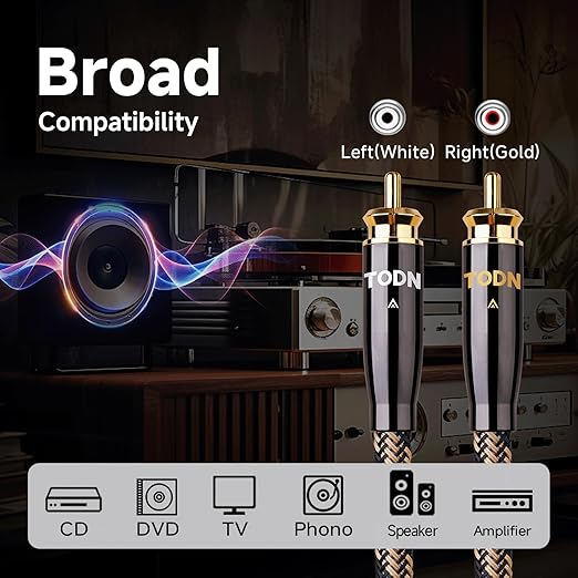 TODN RCA Cables Audiophile 3ft HiFi Stereo RCA Audio Cable