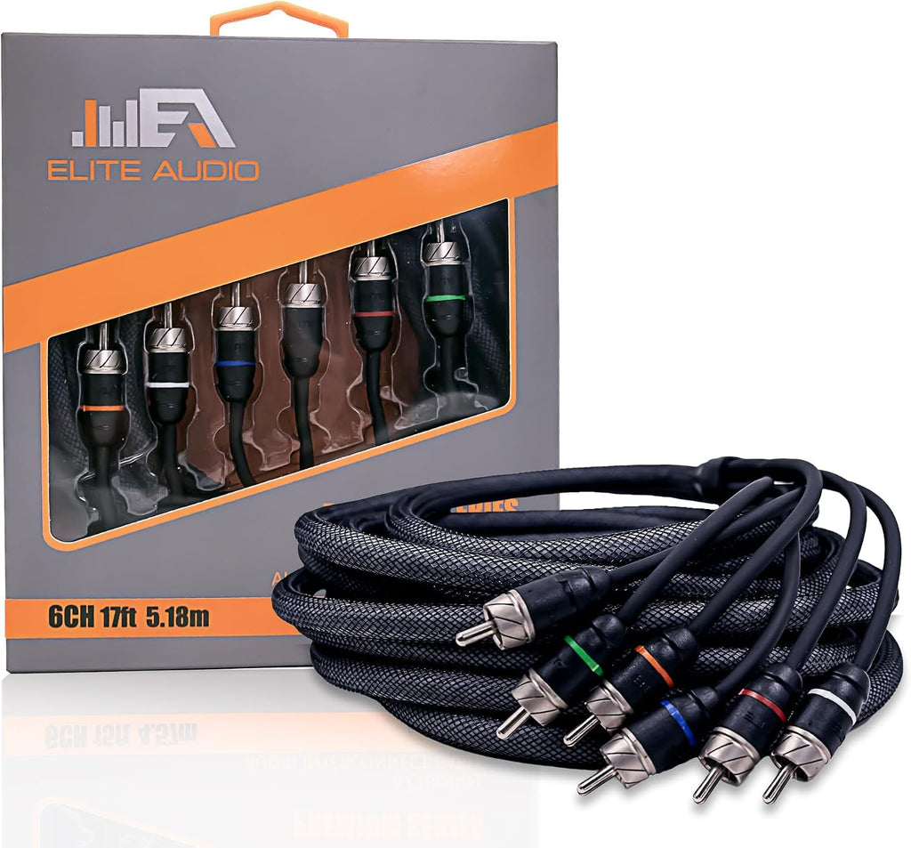 Elite Audio Premium Series 17ft. 6-Channel Car Audio RCA Cable – Double Shielded