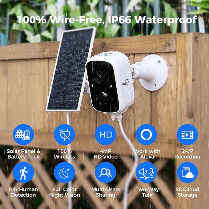 Hiseeu Solar Security Cameras Wireless Outdoor 2 Pack, Battery Powered 3K 4MP