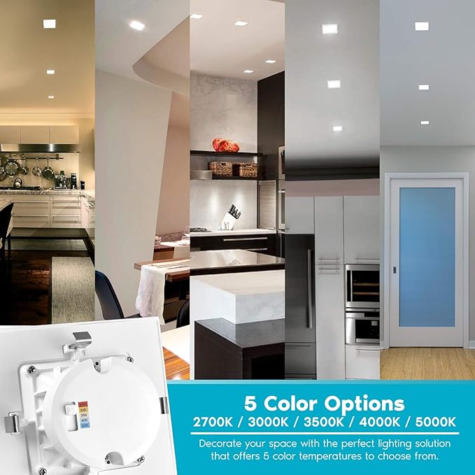 LUXRITE 4 Inch Square Recessed LED Can Lights, CCT Color Temperature Selectable (4 Pack)
