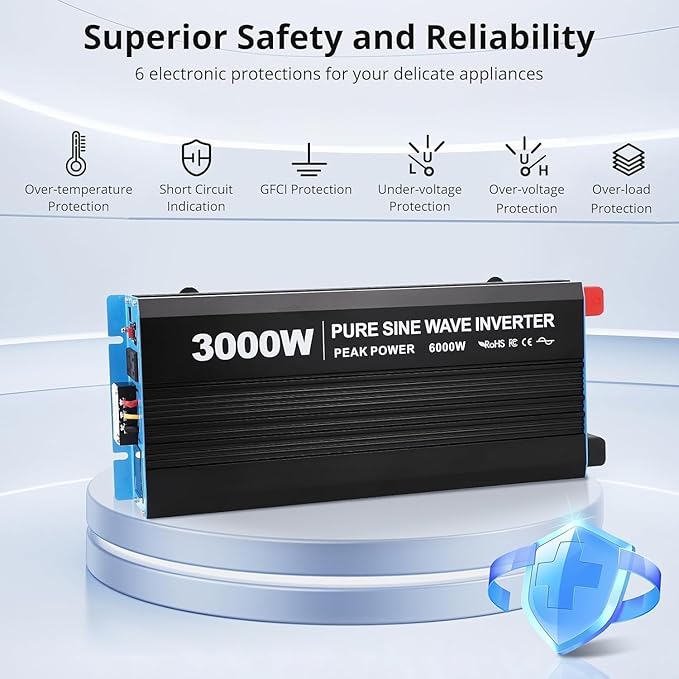 3000W Pure Sine Wave Inverter 1 USB Port 5v/2.1a, LCD Display&Remote Controller
